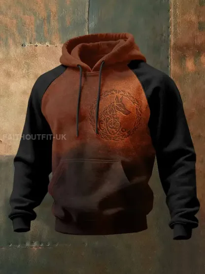 Män Vintage Viking Tryck Casual Hooded Sweatshirt