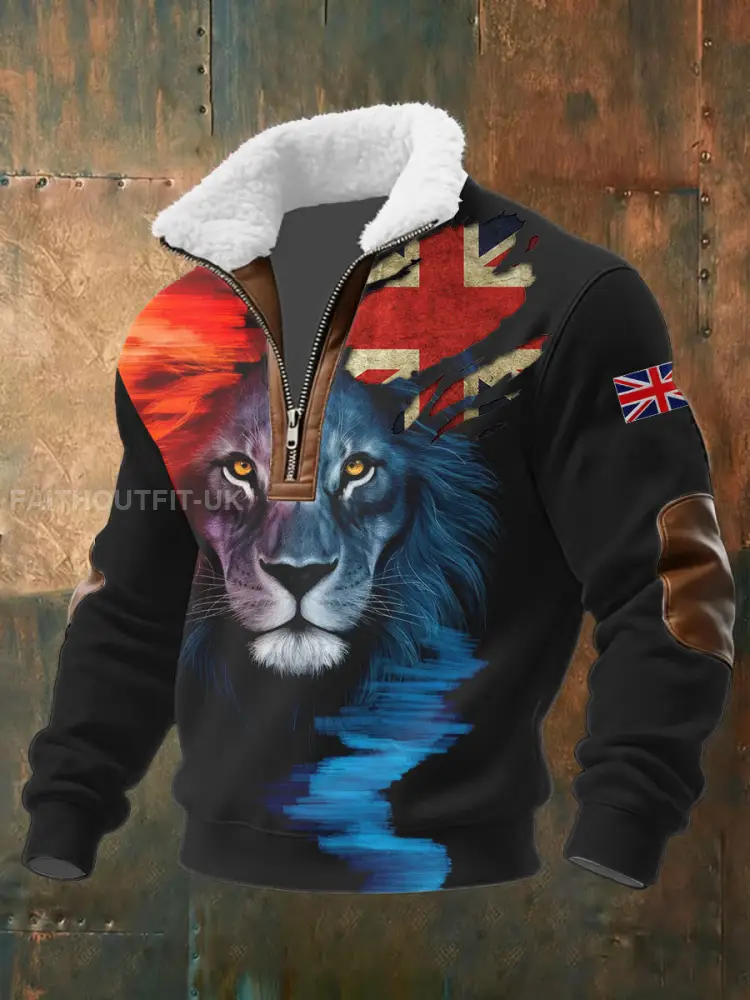 Men’s Lion Flag Baggy Zip-up Hoodie