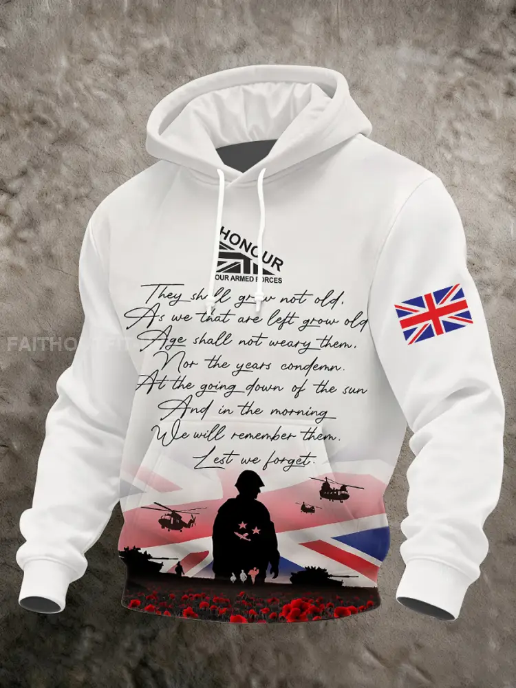 Men’s Remembrance Day Lest We Forget Printed Hoodie