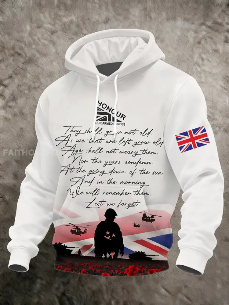 Men’s Remembrance Day Lest We Forget Printed Hoodie
