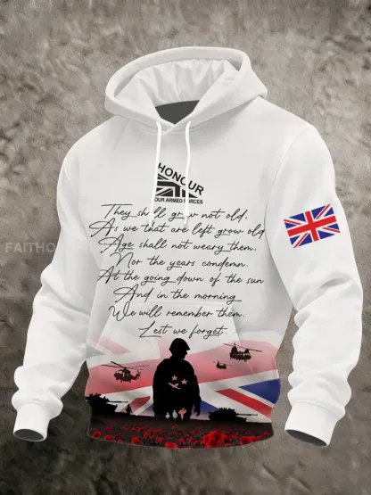 Men’s Remembrance Day Lest We Forget Printed Hoodie