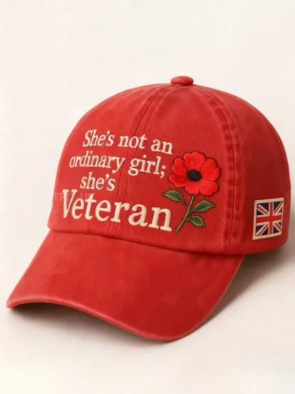 Unisex She is not an ordinary girl she is Veteran Print Hat - Red · ONE