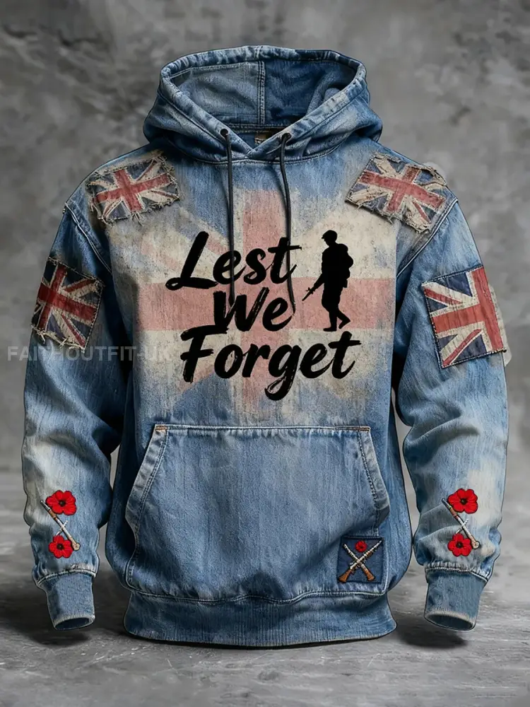 Men’s Remembrance Day Lest We Forget Hoodie with Pockets