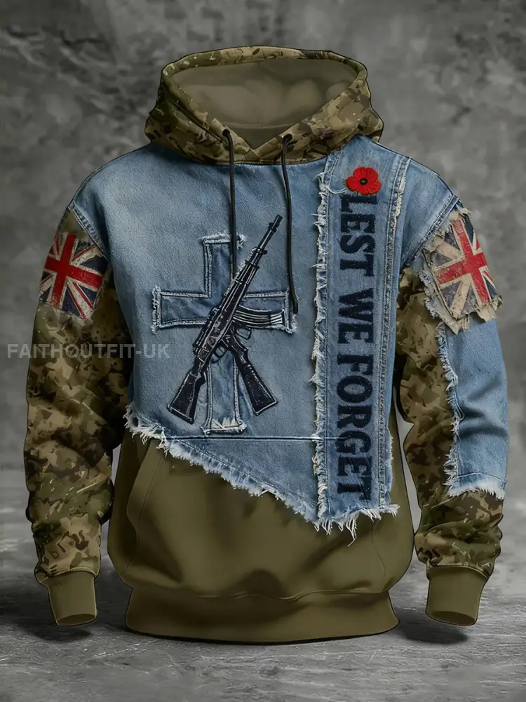 Men’s Remembrance Day Lest We Forget Hoodie with Pockets