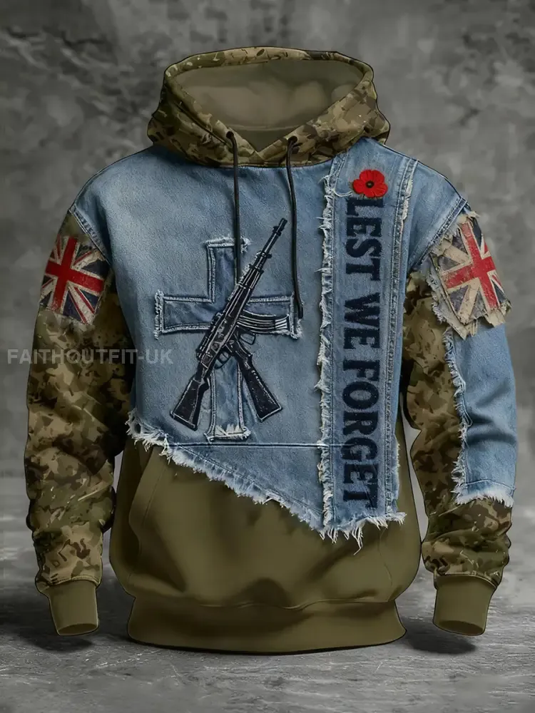 Men’s Remembrance Day Lest We Forget Hoodie with Pockets