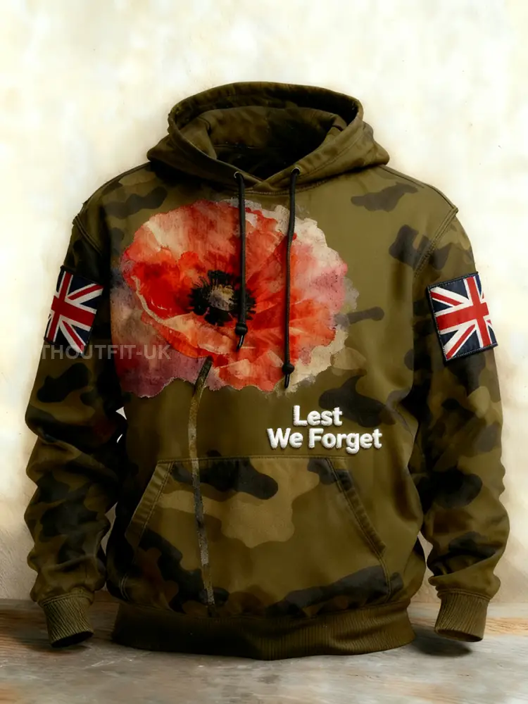 Men’s Remembrance Day Lest We Forget Hoodie with Pockets