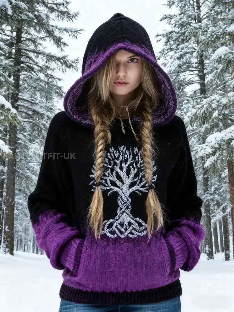 Retro Celtic Knot Tree Of Life Gradient Print Hooded Sweatshirt