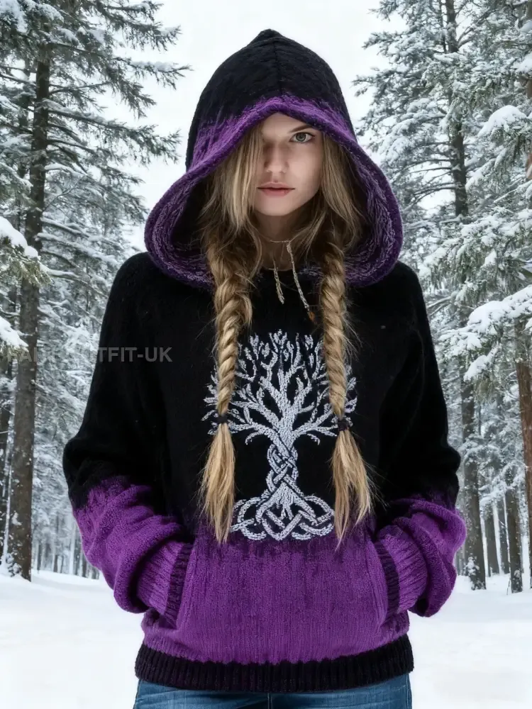 Retro Celtic Knot Tree Of Life Gradient Print Hooded Sweatshirt