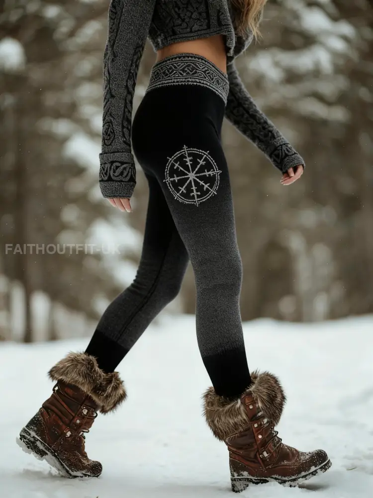 Women’s Vintage Viking Vegvisir Gradient Sports Stretch Leggings