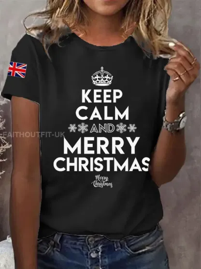 Women’s Keep Calm And Merry Christmas Short Sleeve T-Shirt