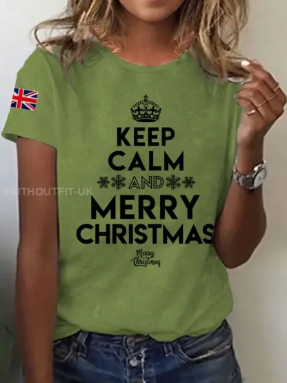 Women’s Keep Calm And Merry Christmas Short Sleeve T-Shirt