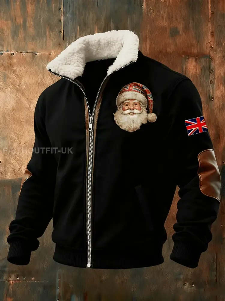 Men’s Santa Fur Collar Zip-Up Jacket
