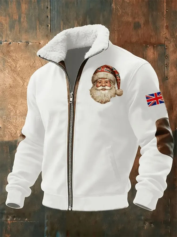 Men’s Santa Fur Collar Zip-Up Jacket