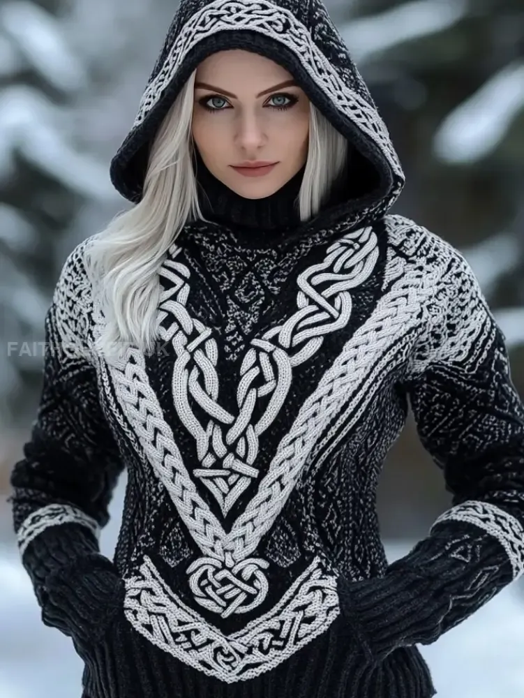 Women’s Viking Viking Celtic Knot Print Long-sleeve Hooded Sweater
