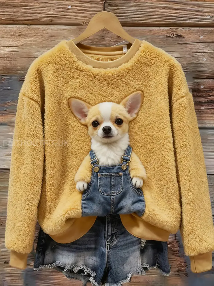 Women’s Retro Animal Christmas Art Print Casual Flannel Top