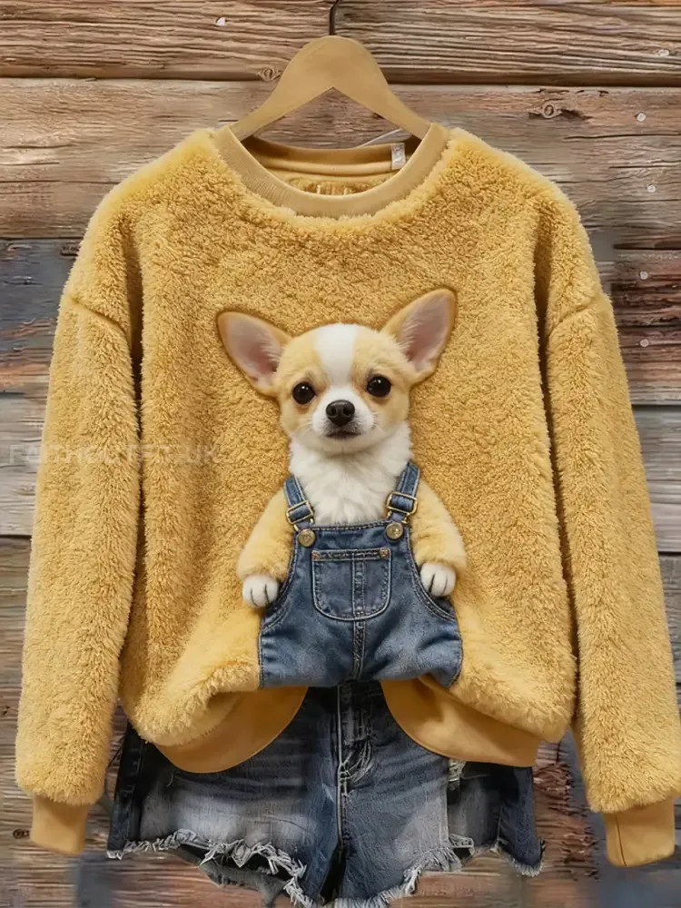 Women’s Retro Animal Christmas Art Print Casual Flannel Top