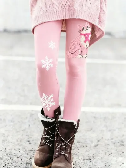 Women’s Lovely Cat Crochet Pattern Cozy Warm Fleece Leggings