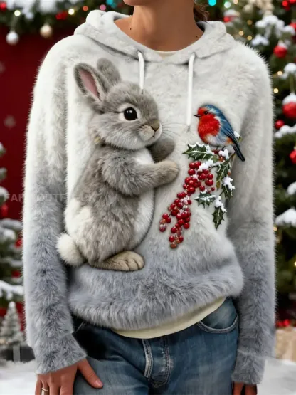 Women’s Christmas Bunny Flannel Hoodie