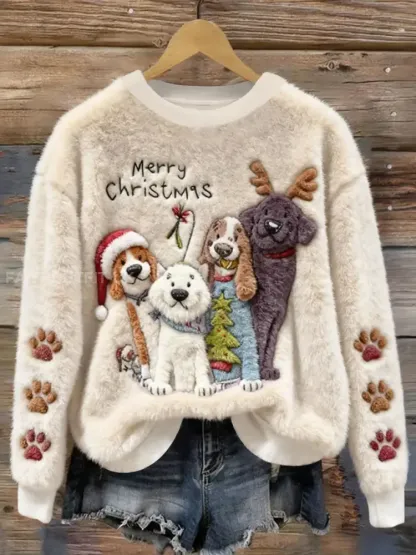 Women’s Christmas Cute And Funny Dog Pattern Flannel Hoodie