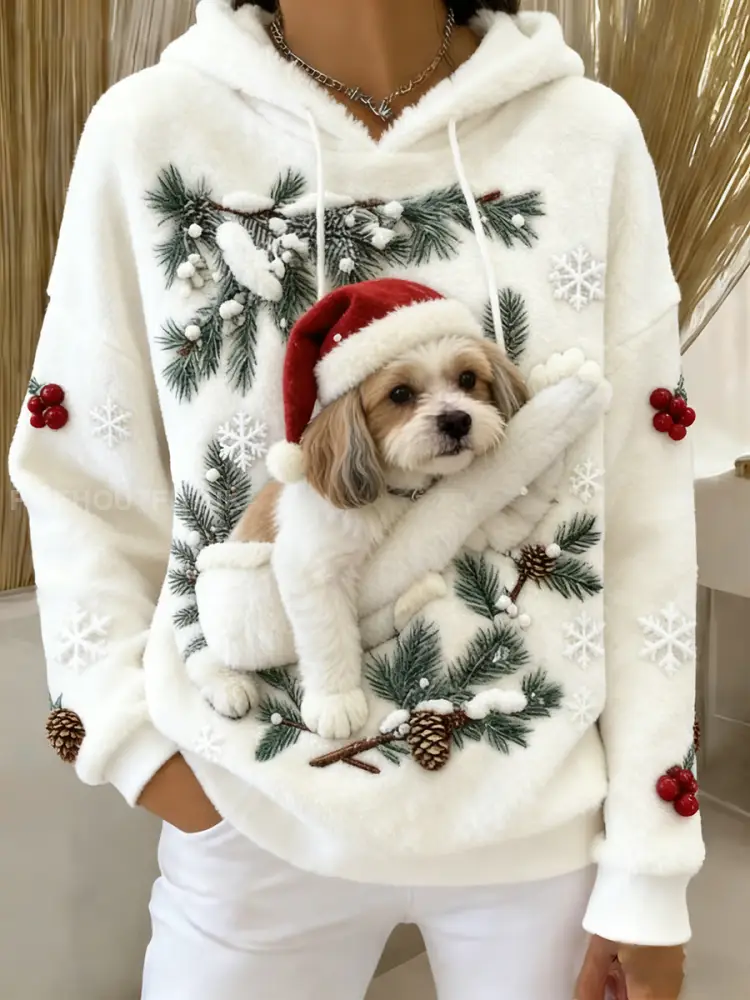 Women’s Retro Animal Art Print Comfortable Flannel Hooded Sweatshirt