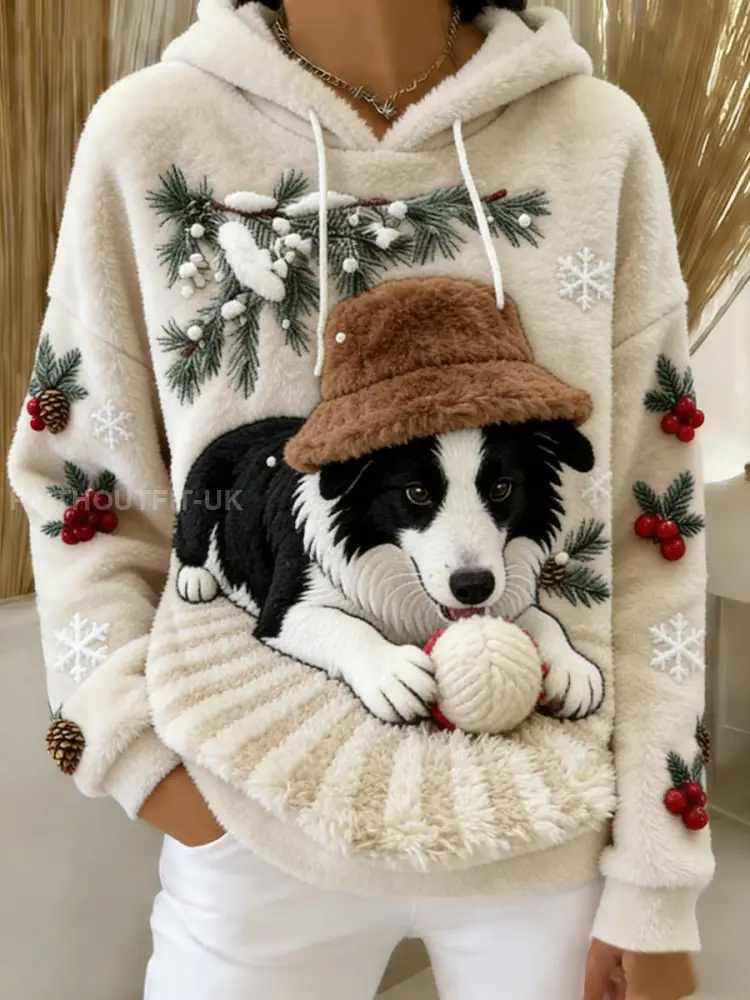 Women’s Retro Animal Art Print Comfortable Flannel Hooded Sweatshirt