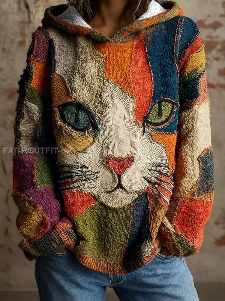 Women’s Cat Geometric Art Print Hoodies