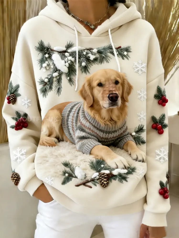 Women’s Retro Animal Art Print Comfortable Flannel Hooded Sweatshirt