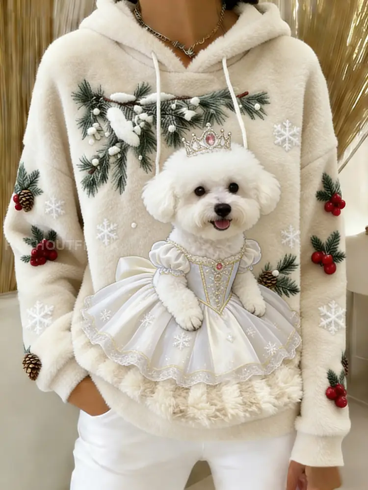 Women’s Retro Animal Art Print Comfortable Flannel Hooded Sweatshirt