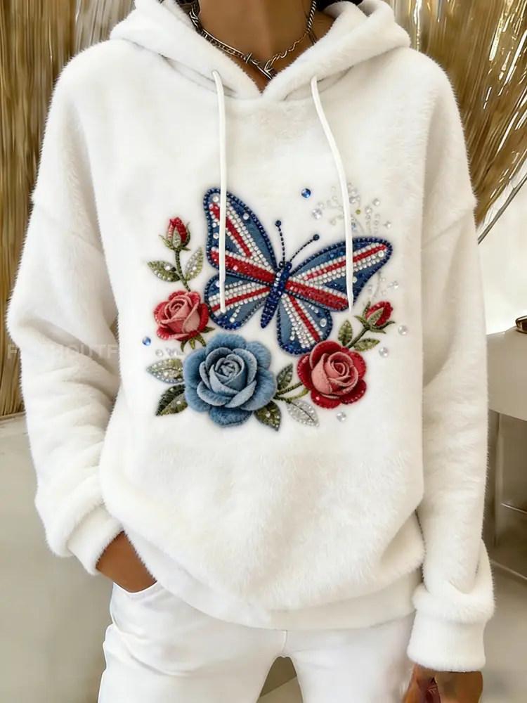 Women’s British Style Print Casual Flannel Hoodie