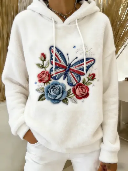 Women’s British Style Print Casual Flannel Hoodie