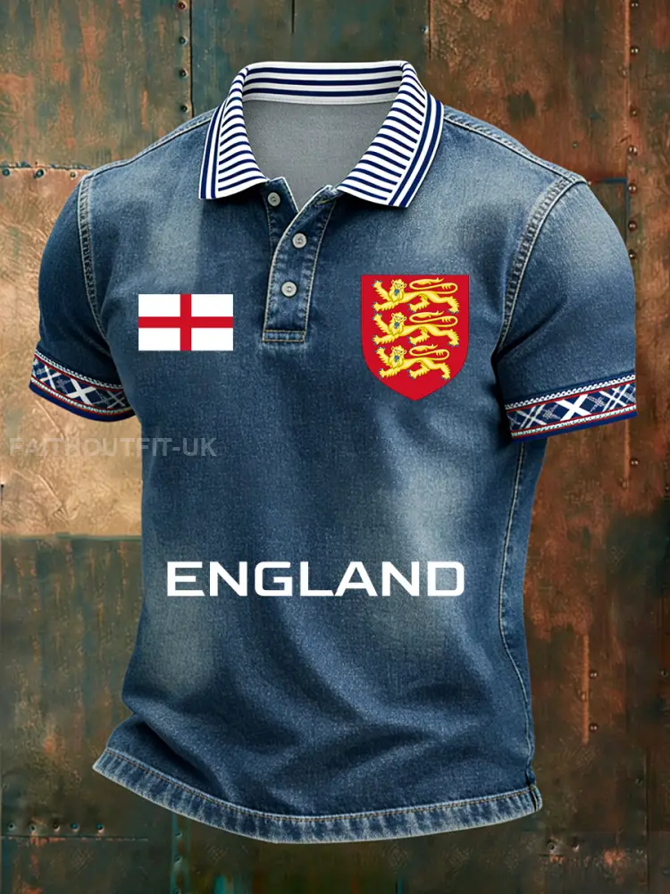 Men’s Vintage British Football Fan Printed Casual Polo Shirt