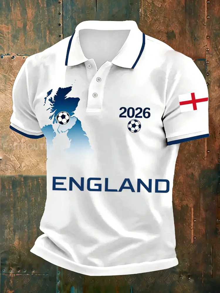 Men’s Vintage British Football Fan Printed Casual Polo Shirt