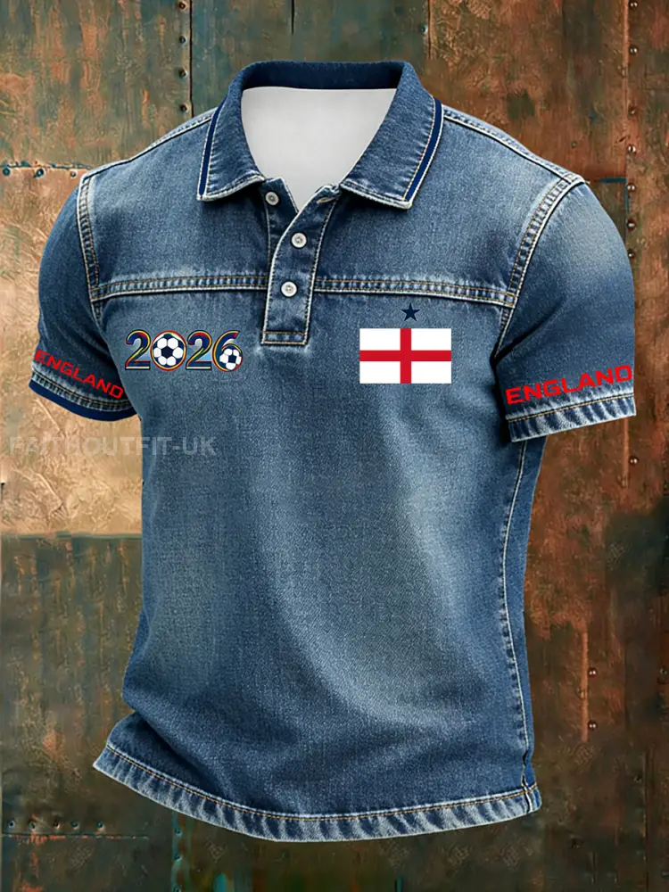 Men’s Vintage British Football Fan Printed Casual Polo Shirt