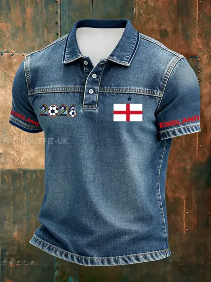 Men’s Vintage British Football Fan Printed Casual Polo Shirt