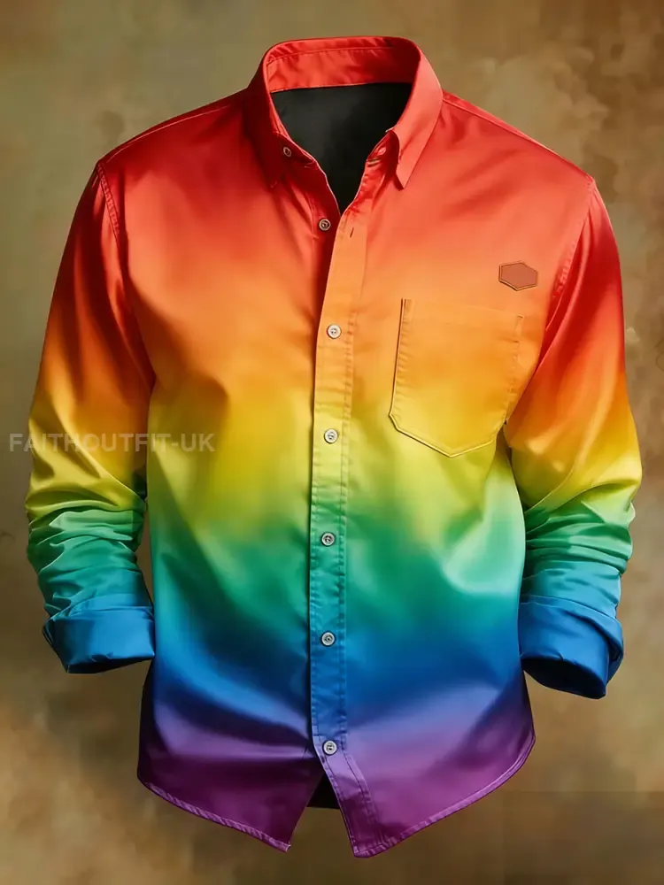 Men’s Retro Art Print Comfortable Business Long-Sleeve Shirt