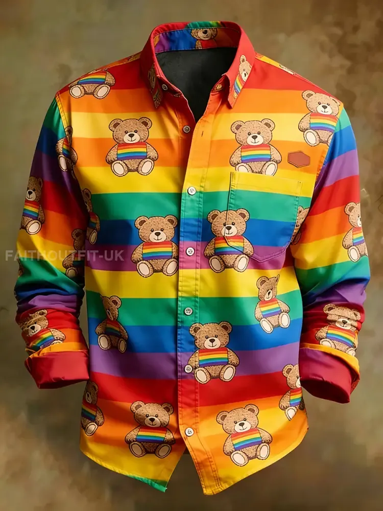 Men’s Retro Art Print Comfortable Business Long-Sleeve Shirt