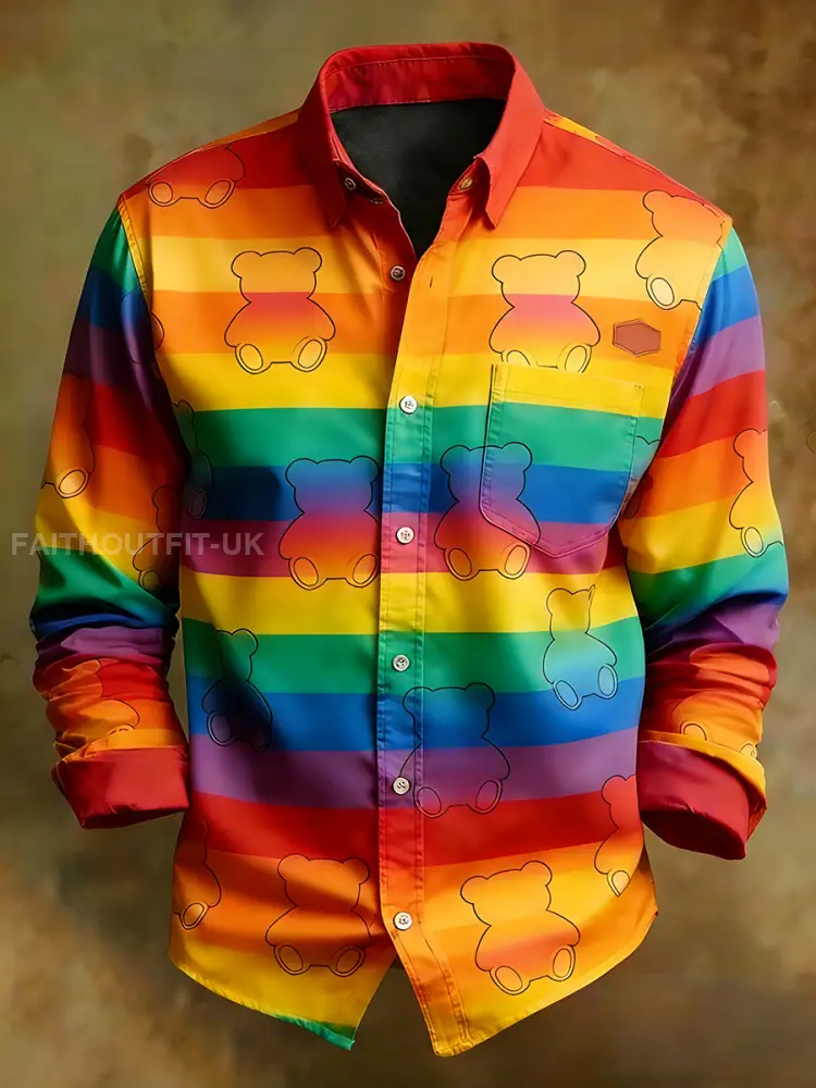 Men’s Retro Art Print Comfortable Business Long-Sleeve Shirt