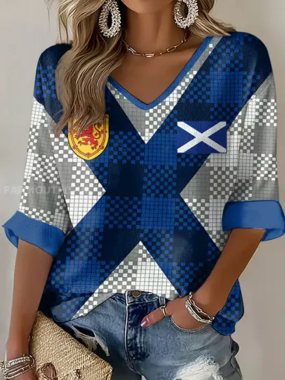 Women’s Scotland Football Lover Tartan Army Printed Waffle T-shirt