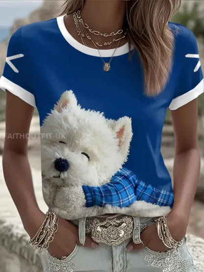 Women’s Scotland Scottie Dog Football Tartan Lover Printed T-shirt