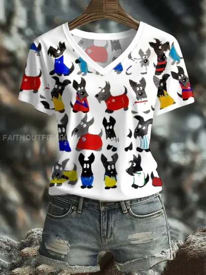Women’s Scotland Scottie Dog Football Tartan Lover Printed T-shirt