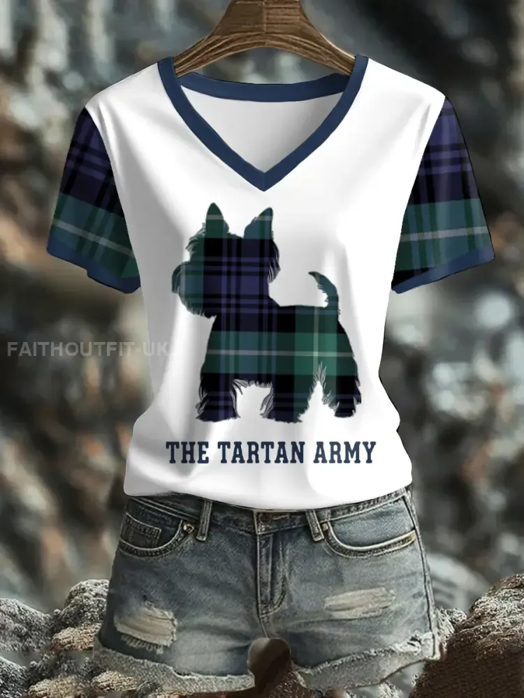 Women’s Scotland Scottie Dog Football Tartan Lover Printed T-shirt