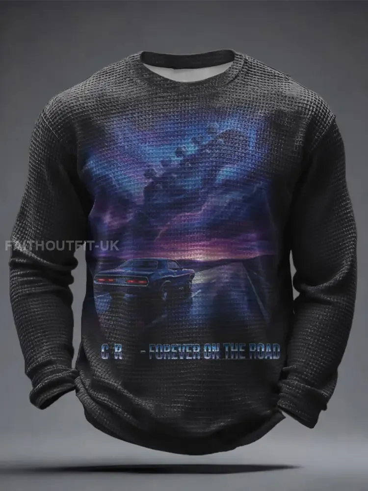 Men’s The Road Man Music Lover Printed Waffle Tops