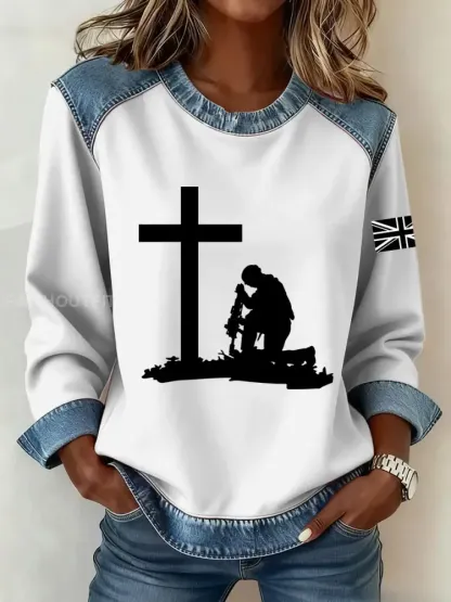 Women’s Remembrance Day Pattern Patchwork Art Sweatshirt