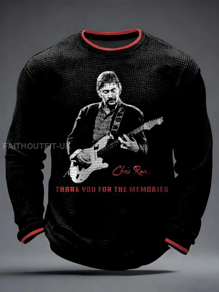 Men’s Thank You For The Memories Retro Rock Star Print Commemorative Waffle Long Sleeve T-Shirt