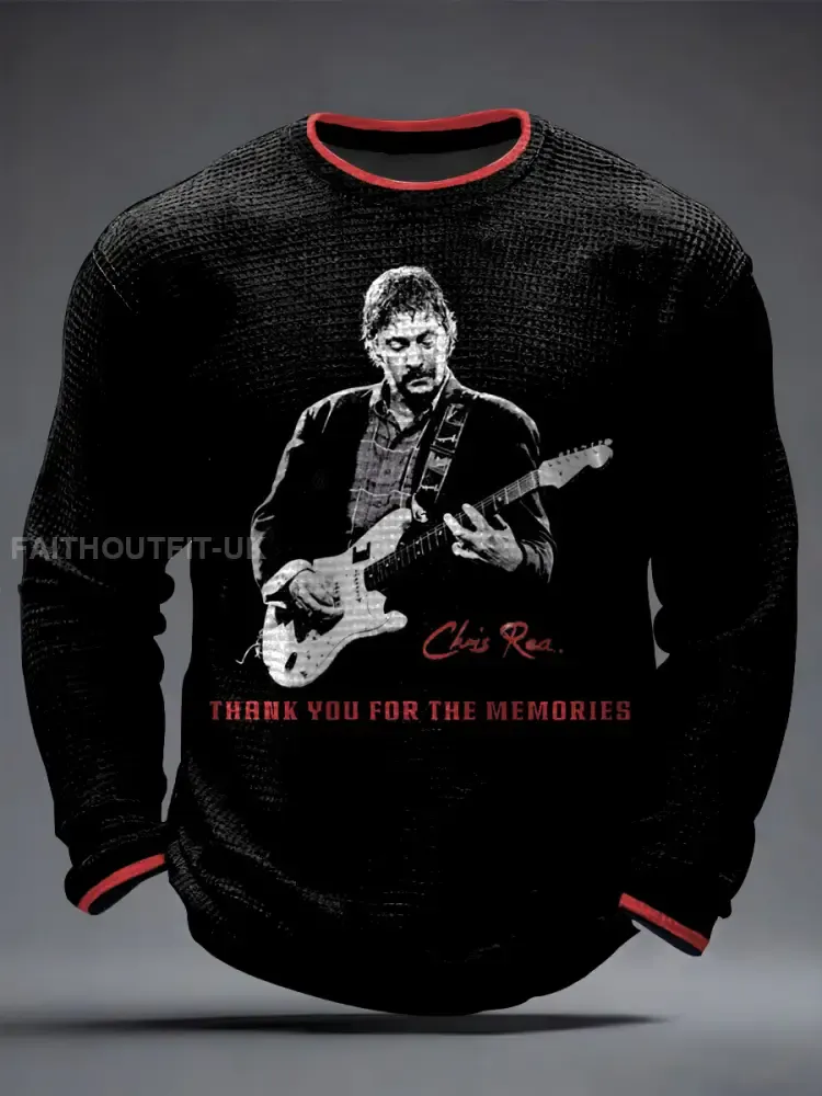 Men’s Thank You For The Memories Retro Rock Star Print Commemorative Waffle Long Sleeve T-Shirt