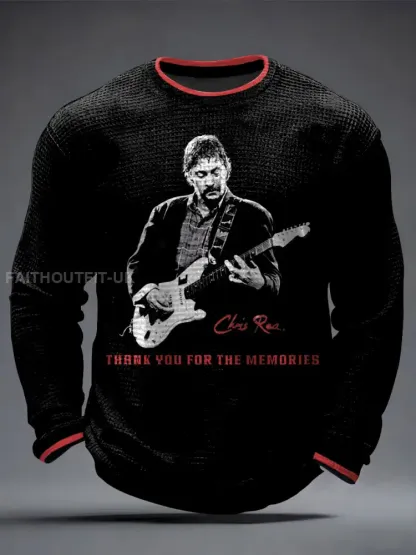 Men’s Thank You For The Memories Retro Rock Star Print Commemorative Waffle Long Sleeve T-Shirt