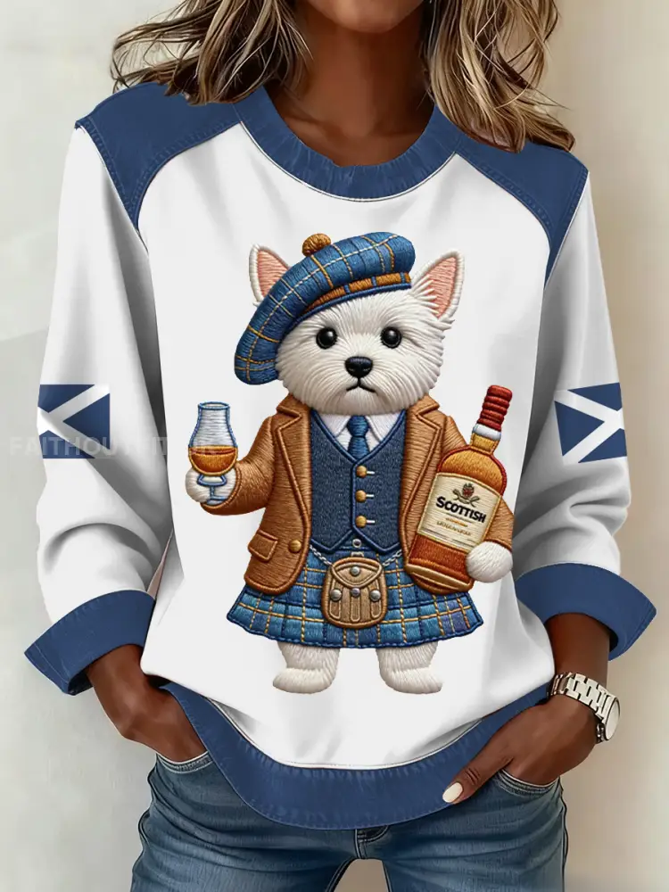 Women’s Scottish Flag West Highland White Terrier Print Patchwork Top