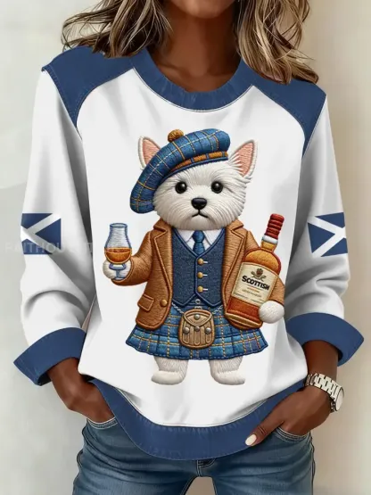 Women’s Scottish Flag West Highland White Terrier Print Patchwork Top