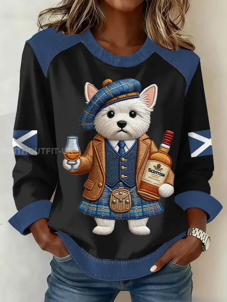 Women’s Scottish Flag West Highland White Terrier Print Patchwork Top
