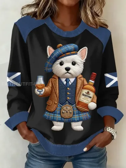 Women’s Scottish Flag West Highland White Terrier Print Patchwork Top